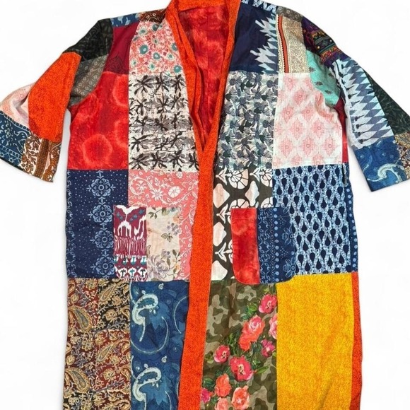 Handcrafted patchwork Kantha kimono jacket robe made in India XL - Picture 2 of 8
